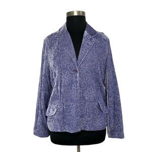 J Jill XL Lavender Purple Velvet Blazer Jacket Quilted Art To Wear Floral VTG